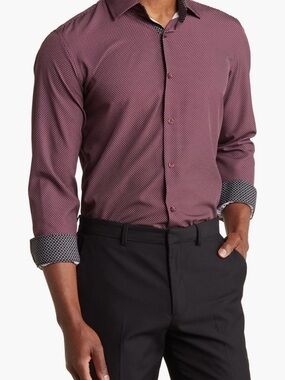 Slim-Fit Maroon Microdot Dress Shirt